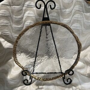IVV Glacier ART Glass 10" Dish Made in Italy Pebbled 10K Gold rim Serving Plate